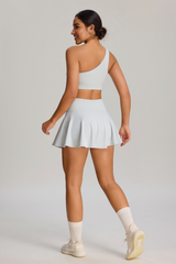 Women's Two-Piece Set: One-Shoulder Sports Bra & Tennis Skirt