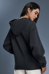 Women Fleece Hooded Windproof Loose Casual Zip Jacket