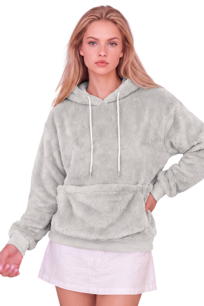 Women's Plush Long-Sleeve Drawstring Hoodie with Pet Pouch