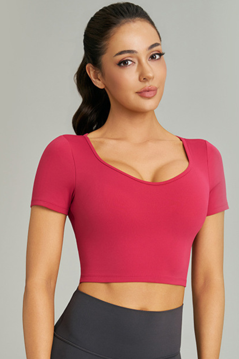 Women's Summer Cross-Back Cropped Slim Solid Yoga T-shirt