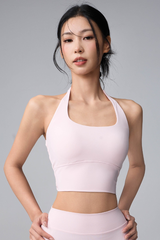 Women's Halterneck Twist Back Yoga Sports Bra