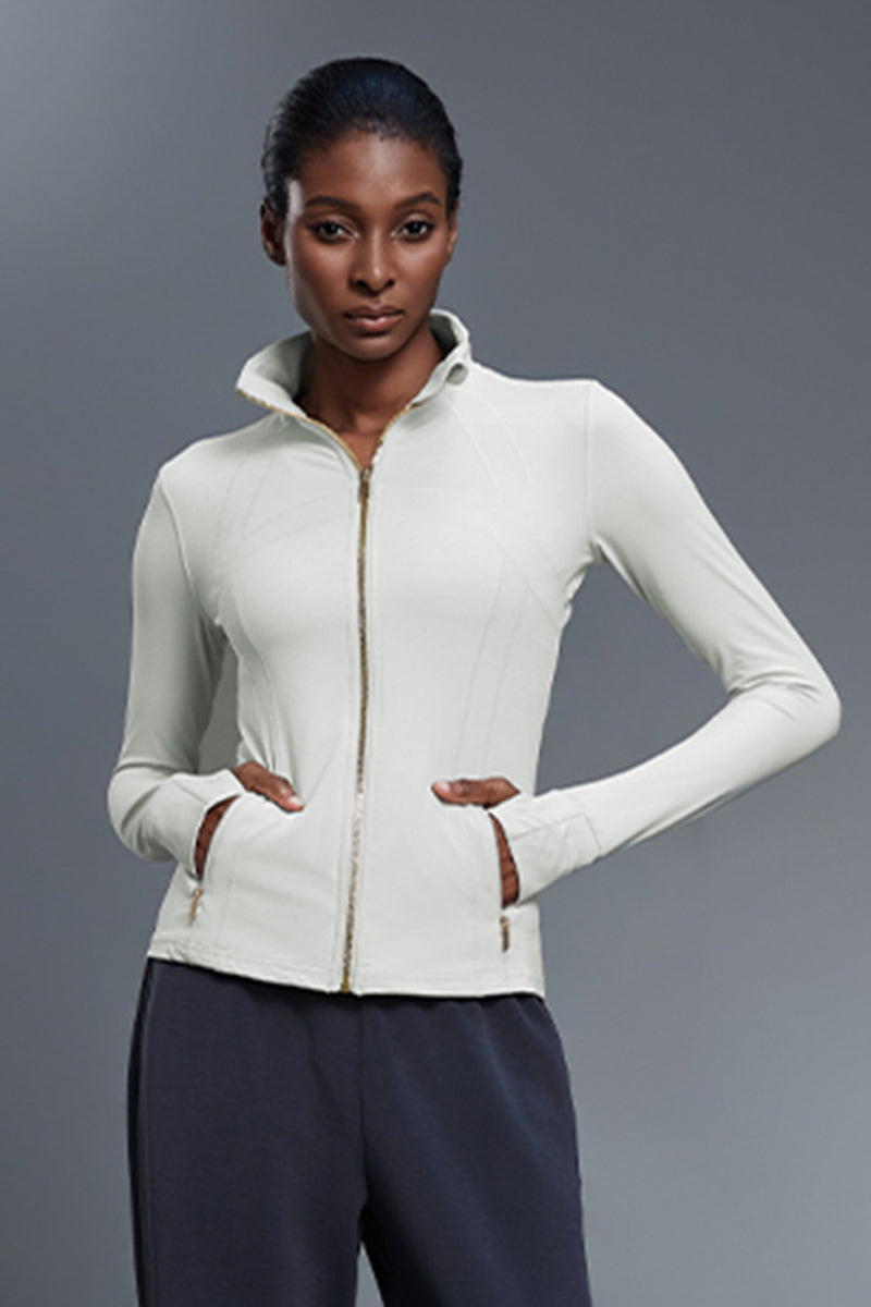 Women Stand-Collar Slim-Fit Zippered Yoga Running Workout Jacket