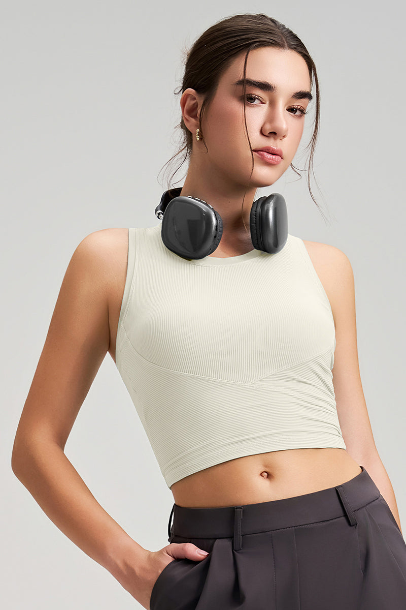 Women Fixed-Cup Quick-Dry Ribbed Workout Sports Bra