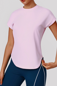 Women's Athletic Back-Patch Curved-Hem T-Shirt