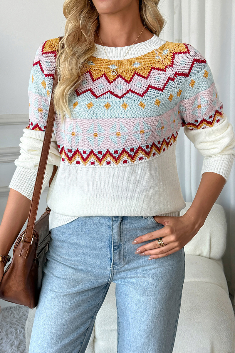 Retro geometric pattern knitted sweater