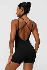 Women Criss Cross Back Sport Jumpsuit