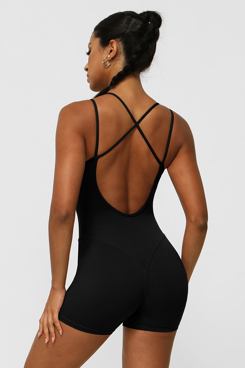 Women Criss Cross Back Sport Jumpsuit