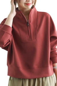 Women's Fall Loose Cropped Drop Shoulder 1/4 Zip Sweatshirt
