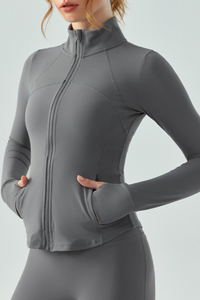 Women's Full Zip Finger Cuffs Slim Fit Sports Yoga Jacket