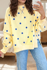 Women's Fall/Winter Polka Dot Side Slit Hem Print Oversized Pullover