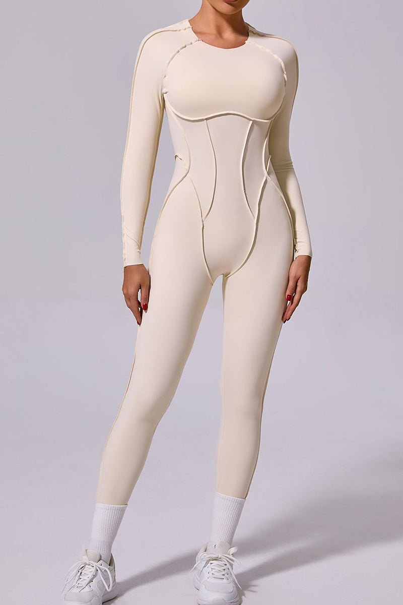Women One-Piece Backless Skinny Long Sleeve Long Pants Exercise Yoga Bodysuit