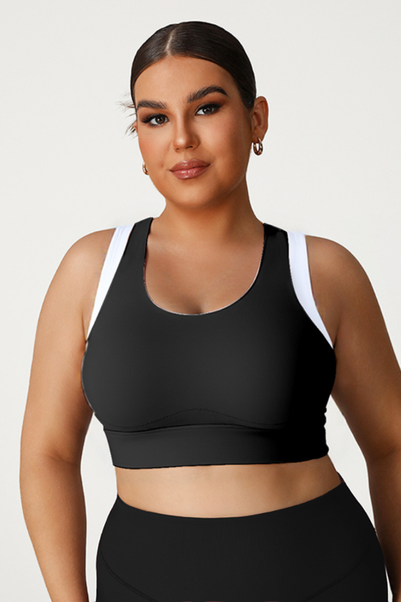 Plus Size Women's Faux Two-Piece Color-Block Sports Bra