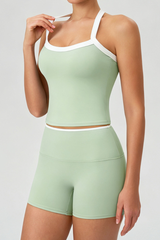 Women's Color Block Tank Top And Shorts Yoga Workout Set