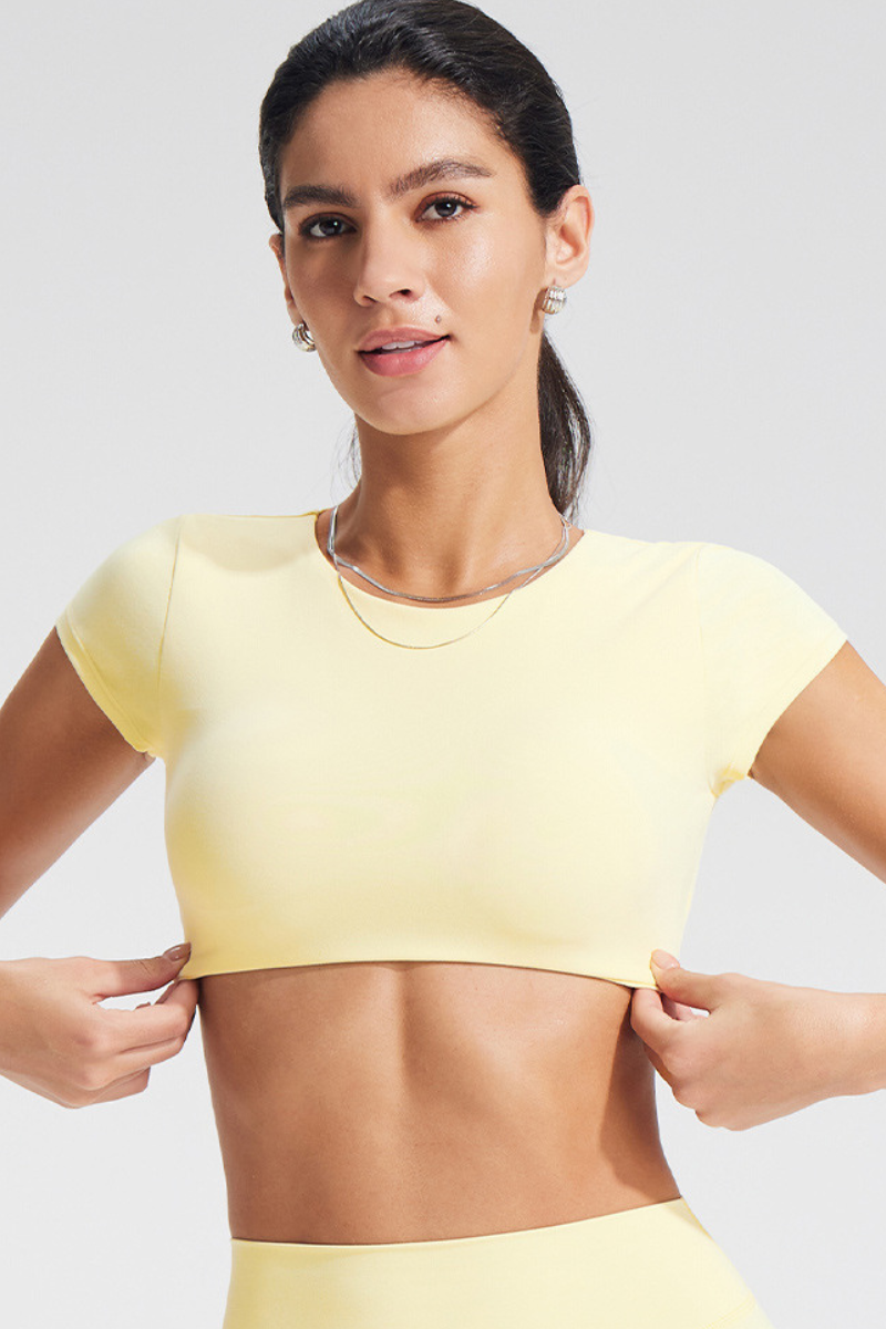 Women's Roundneck Cutout Cropped Sports Yoga T-shirt