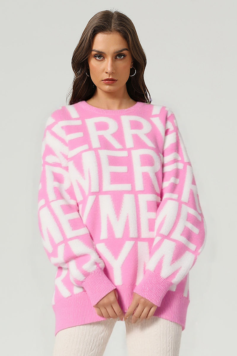 Women's Letter Jacquard Loose-Fit Crewneck Sweater