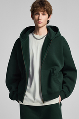Terry cloth-lined, fuzzy-zipper sweatshirt