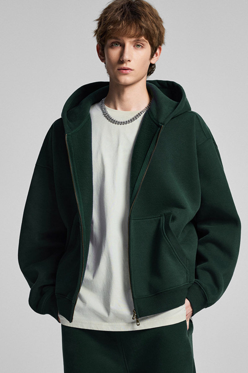Terry cloth-lined, fuzzy-zipper sweatshirt
