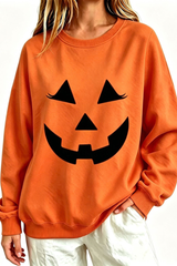 Women's Fall Halloween Pumpkin Face Print Relaxed Sweatshirt