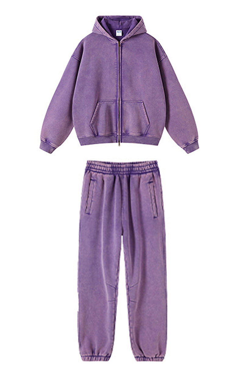 Unisex Fleece Zip-Up Hoodie Set: Pullover + Sweatpants