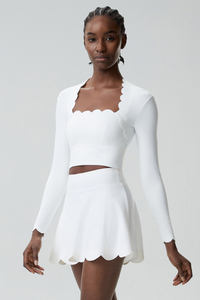 Women's Petal Long Sleeve Top And Tennis Skorts Two-Piece Set