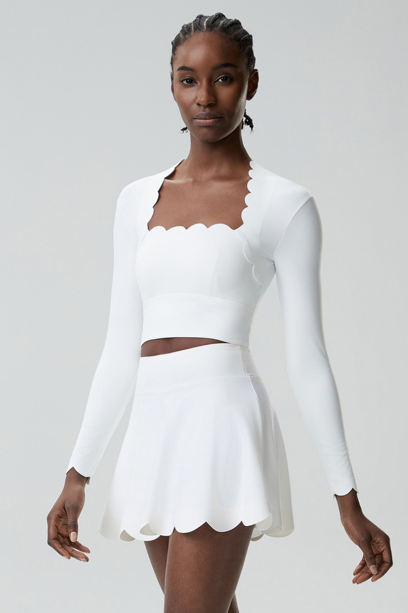 Women's Petal Long Sleeve Top And Tennis Skorts Two-Piece Set