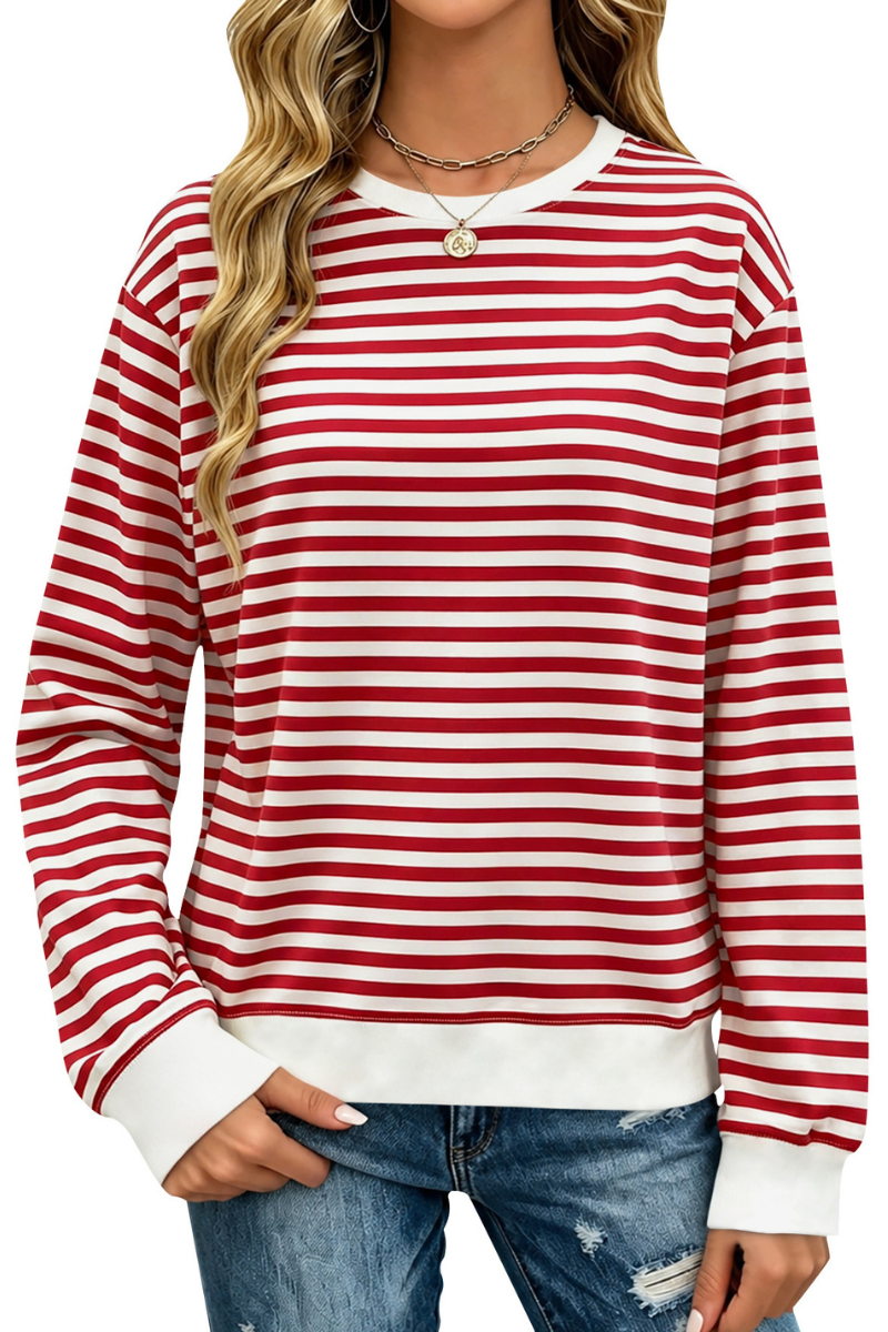 Women's Fall Christmas Striped Color Block Relaxed Pullover