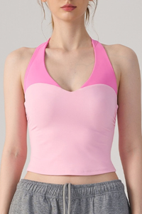 Women's Athletic Halterneck Color Block Cropped Tank Top