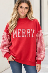 Women's Fall Christmas Letter Embroidery Mockneck Sweatshirt