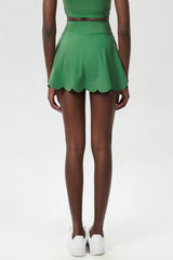 Women Scalloped Lycra Quick-Dry Anti-Peek A-Line Tennis Skirt