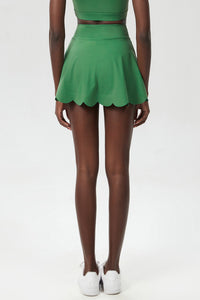 Women Scalloped Lycra Quick-Dry Anti-Peek A-Line Tennis Skirt
