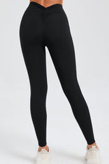 Women Pleated Skinny Hip V Waist Side Pockets No Embarrassment Line Fitness Exercise Yoga Pants