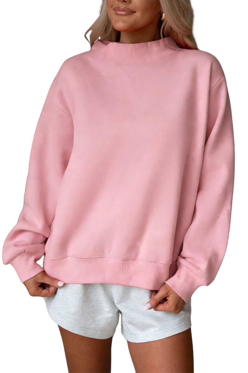 Women Fall V Stitch Drop Shoulder Loose Mockneck Sweatshirt