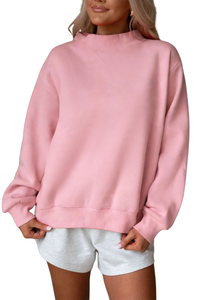 Women Fall V Stitch Drop Shoulder Loose Mockneck Sweatshirt
