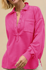 Semi-open collar long-sleeved shirt