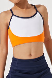 Kids color-cross back high-elasticity sports tank top.