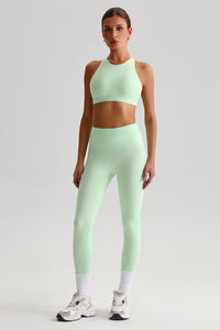 Women Brushed Cross-Back Slim-Fit Yoga Set: High-Waisted Butt-Lifting Outdoor Running Leggings + Round Neck Sports Bra