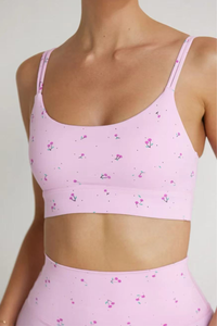 Women's U-Neck Cherry Print Cami Sports Bra