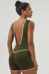 Women Color Contrast Backless Sport Jumpsuit