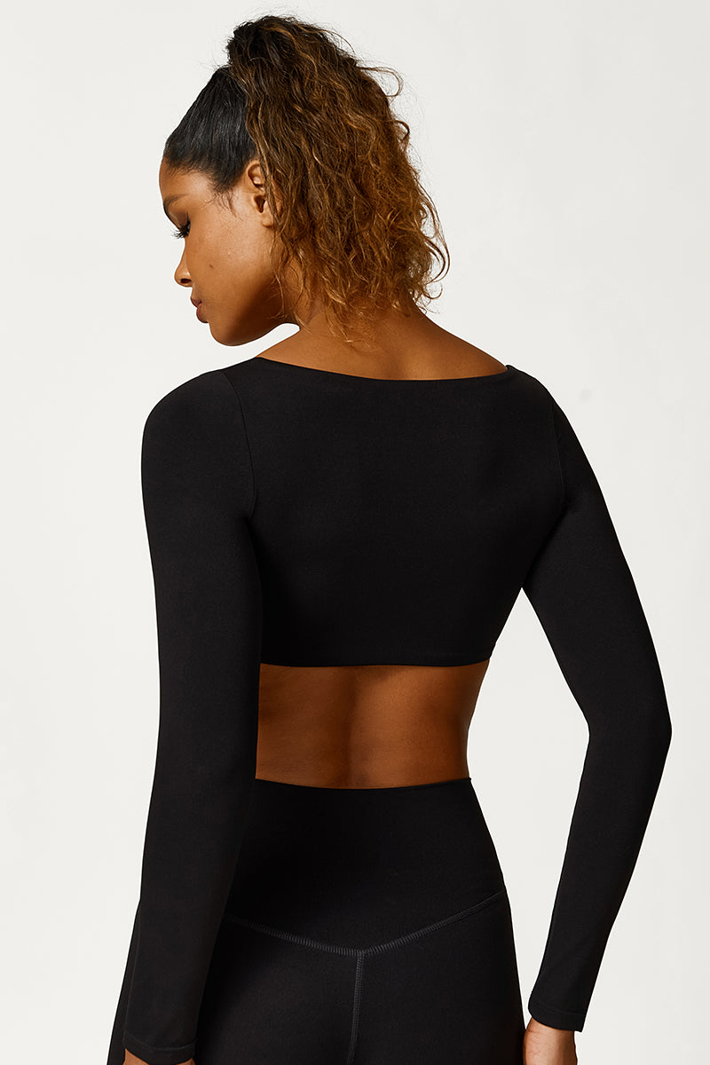 Women'S Square Neck Long Sleeve Cropped Top