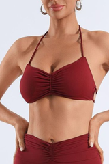 Women's Bare Feel Pleated Halterneck Backless Yoga Bra