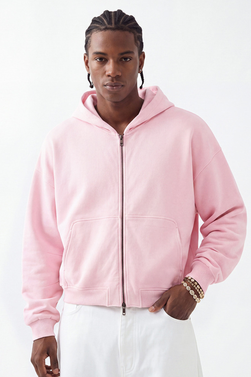 Men's Fall 100% Cotton 360G Boxy Cropped Two‑Way Zip Jacket