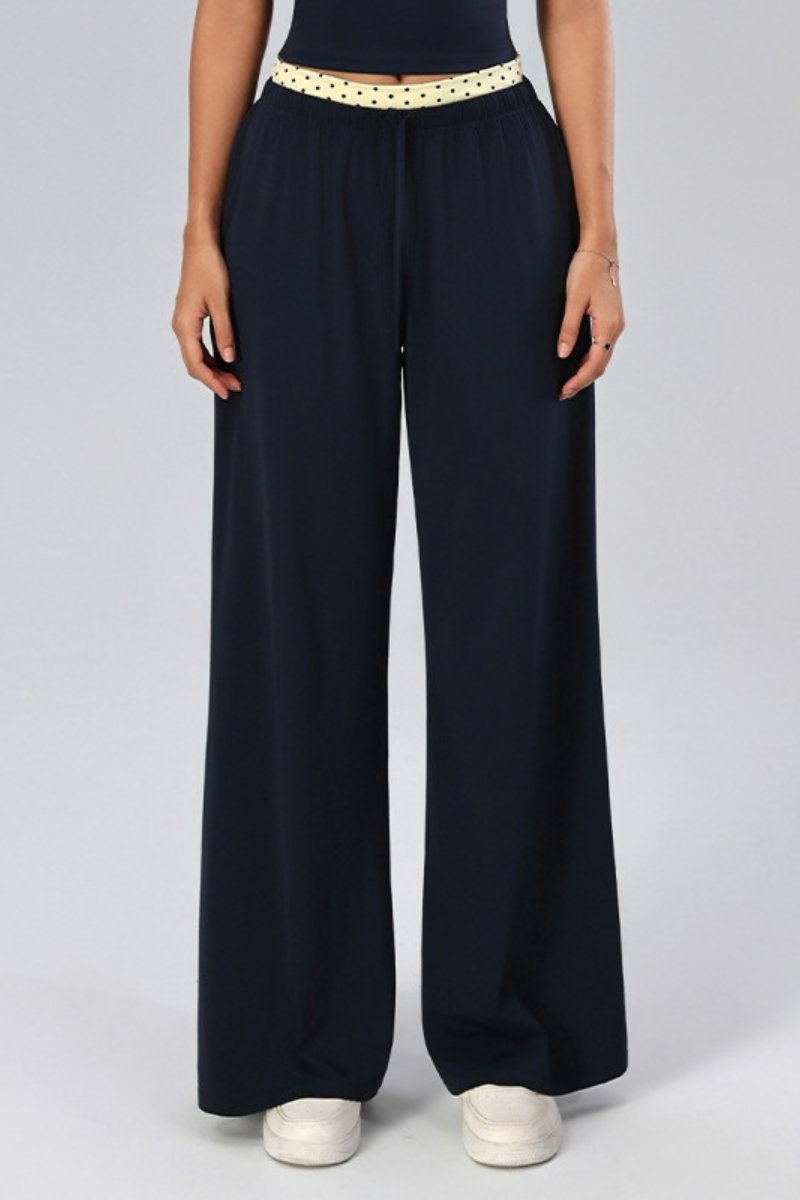 Women's Polka Dot Contrast Waistband Wide Leg Workout Pants