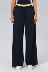 Women's Polka Dot Contrast Waistband Wide Leg Workout Pants