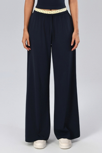 Women's Polka Dot Contrast Waistband Wide Leg Workout Pants