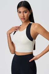 Women Color Block Short Built-In Bra Sculpting Cross Back Yoga Sports Bra