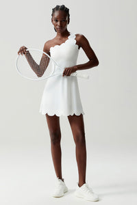 Women Single-Shoulder Wave-Hem Tennis Dress