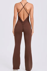 Women Adjustable Straps Flare Hollow Out Hip Lift Yoga Sports Fitness Bodysuit