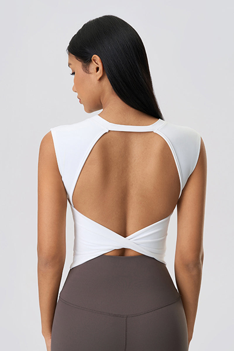 Women Sleeveless Built-In Bra Cutout Back Naked-Feel Yoga Fitness Tank Top