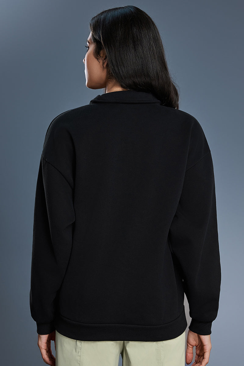 Women Half Zip Fleece Stand Collar Loose Casual Warm Sweatshirt