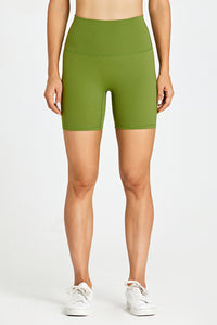 Solid High-Waisted Stretch Sports Shorts